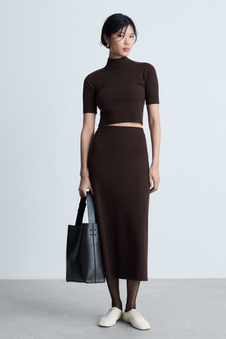 Pull-over col montant manches courtes - Marron