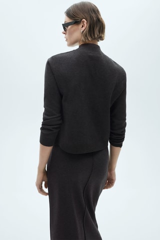 Pull-over maille col montant - Gris chiné