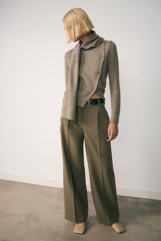 Pull-over col écharpe boutons - Kaki