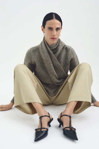 Pull-over col écharpe boutons - Kaki