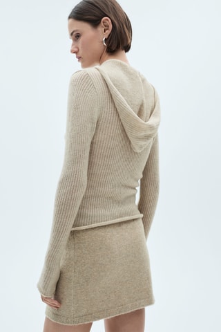 Pull-over maille côtelée capuche - Sable