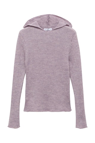 Pull-over maille côtelée capuche - Violet clair