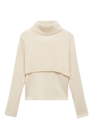 Pull-over col roulé combiné - Écru