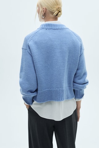 Pull-over maille coton lin col rond - Ciel
