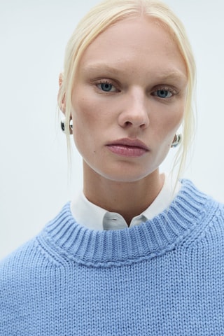Pull-over maille coton lin col rond - Ciel