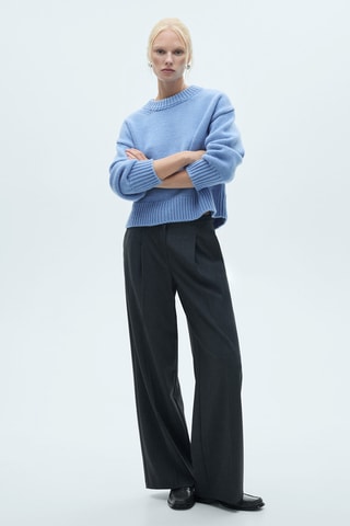 Pull-over maille coton lin col rond - Ciel