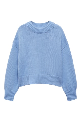 Pull-over maille coton lin col rond - Ciel