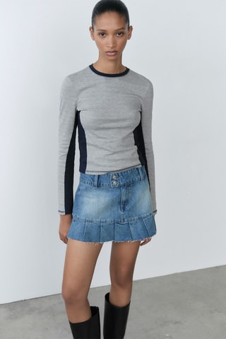 T-shirt coton empiècements contrastants - Gris
