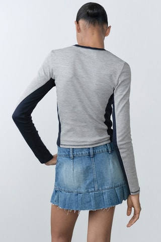 T-shirt coton empiècements contrastants - Gris