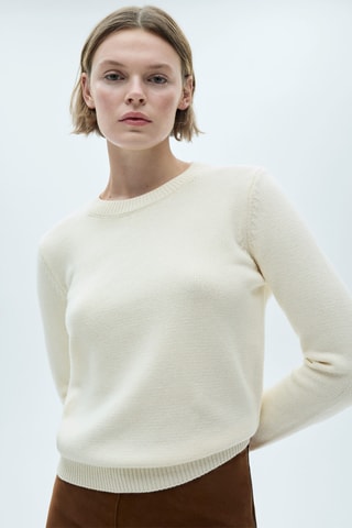 Pull-over laine col rond - Écru