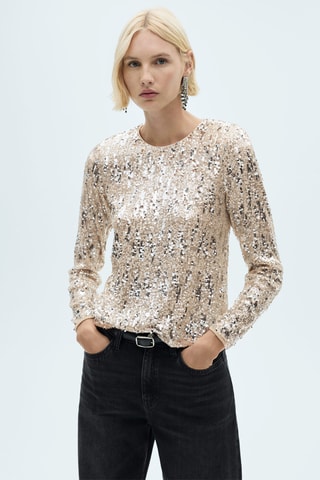 T-shirt manches longues sequins - Argenté