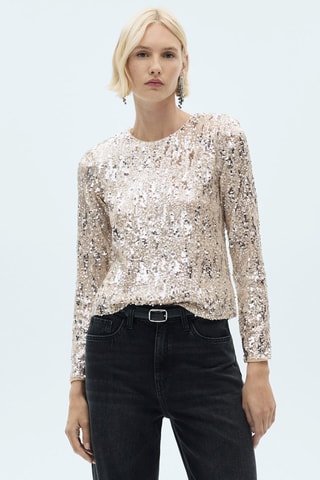 T-shirt manches longues sequins - Argenté