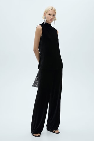 Top velours col montant - Noir