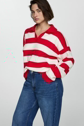 Pull-over rayures col polo - Rouge et blanc