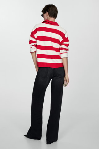 Pull-over rayures col polo - Rouge et blanc