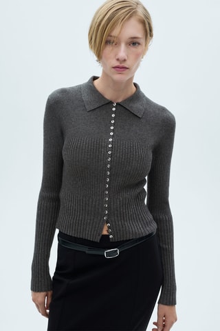 Pull-over avec boutons décoratifs - Gris foncé chiné