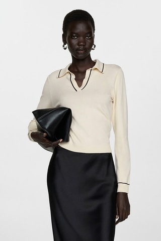 Pull-over maille col polo - Écru