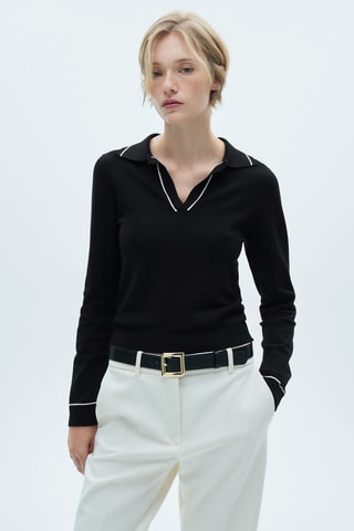 Pull-over maille col polo - Noir