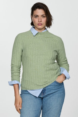 Pull-over côtelé col montant - Vert pastel