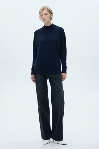 Pull-over maille col montant - Bleu marine
