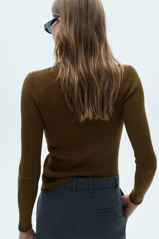 Pull-over maille côtelée boutons - Kaki