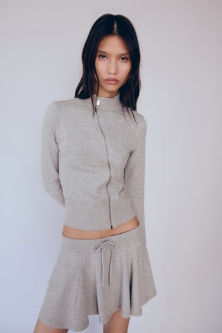 Sweat-shirt fermeture Éclair asymétrique - Gris clair chiné