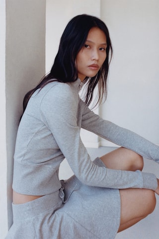Sweat-shirt fermeture Éclair asymétrique - Gris clair chiné