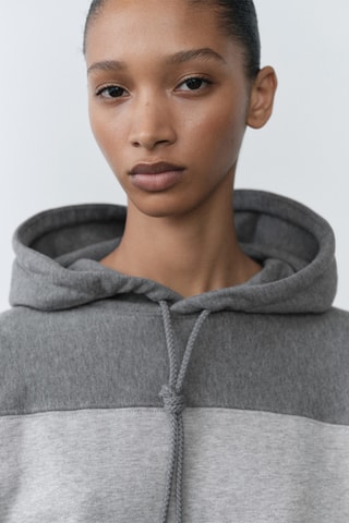 Sweater à capuche coton - Gris clair chiné