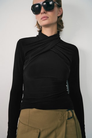 T-shirt encolure croisée - Noir