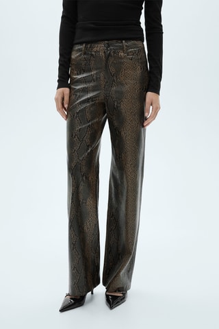 Pantalon droit similicuir serpent - Beige