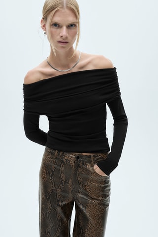 Pantalon droit similicuir serpent - Beige