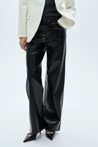 Pantalon droit similicuir serpent - Noir