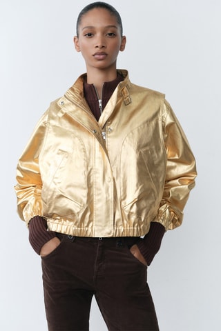 Veste bomber en jean métallisée - Doré