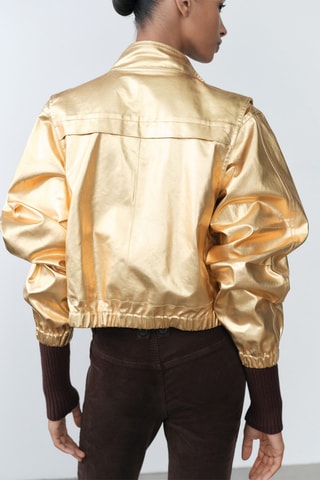 Veste bomber en jean métallisée - Doré