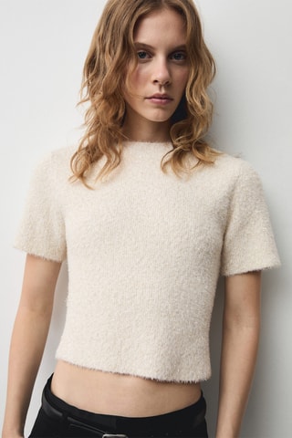 Pull-over manches courtes détail brillant - Écru