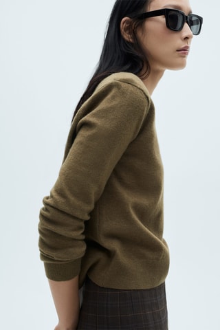 Pull-over maille coton lin col rond - Kaki