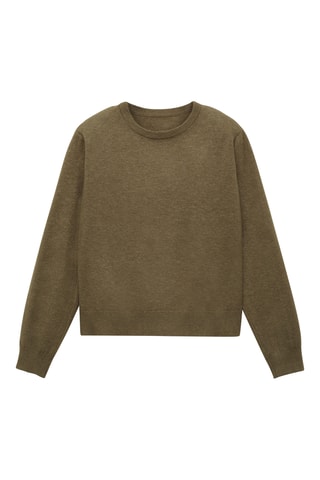 Pull-over maille coton lin col rond - Kaki