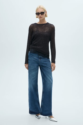 Pull-over maille ajourée Lurex - Noir
