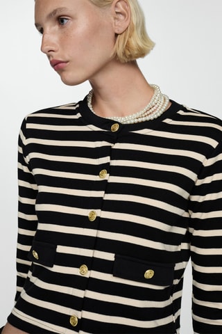 Cardigan rayures boutons - Noir