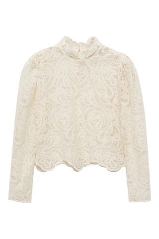 Blouse dentelle coton col montant - Écru