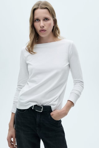 T-shirt col bateau manches longues - Blanc