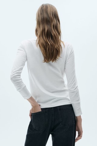 T-shirt col bateau manches longues - Blanc