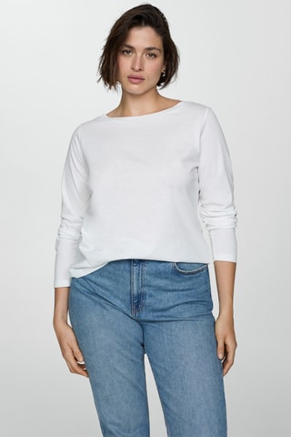 T-shirt col bateau manches longues - Blanc