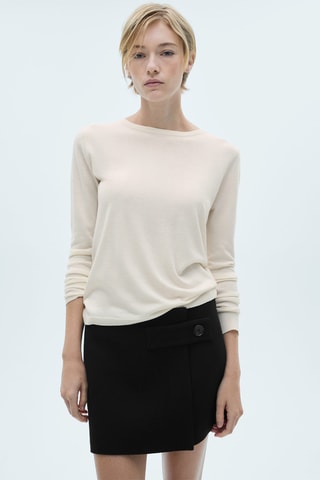 Pull-over maille fine col rond - Écru