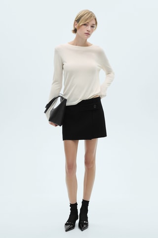 Pull-over maille fine col rond - Écru