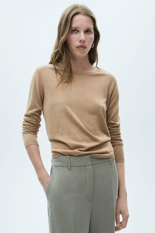 Pull-over maille fine col rond - Marron