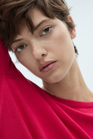 Pull-over maille fine col rond - Fuchsia