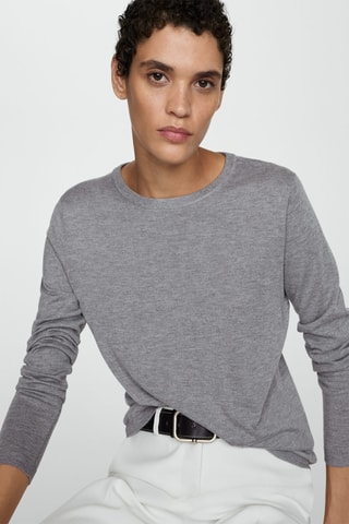 Pull-over maille fine col rond - Gris clair chiné