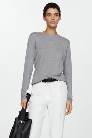 Pull-over maille fine col rond - Gris clair chiné