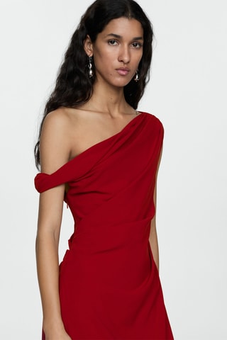 Robe asymétrique froncée - Rouge